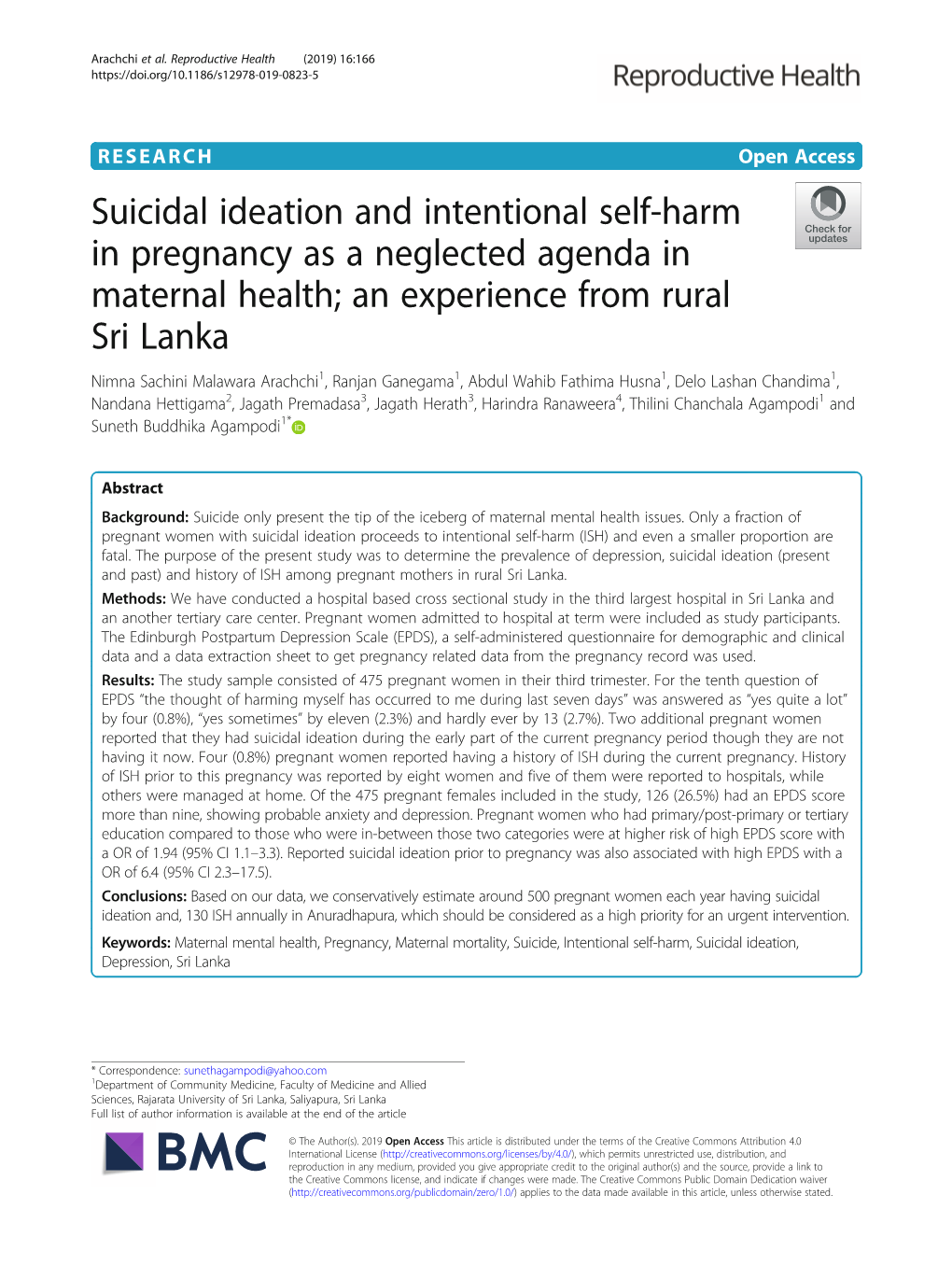 Suicidal Ideation and Intentional Self-Harm in Pregnancy As A