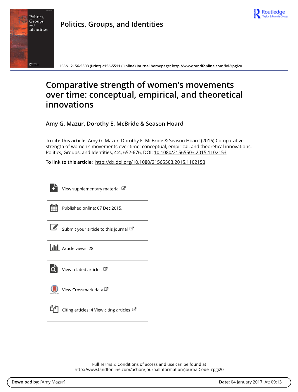Comparative Strength of Women's Movements Over Time: Conceptual, Empirical, and Theoretical Innovations