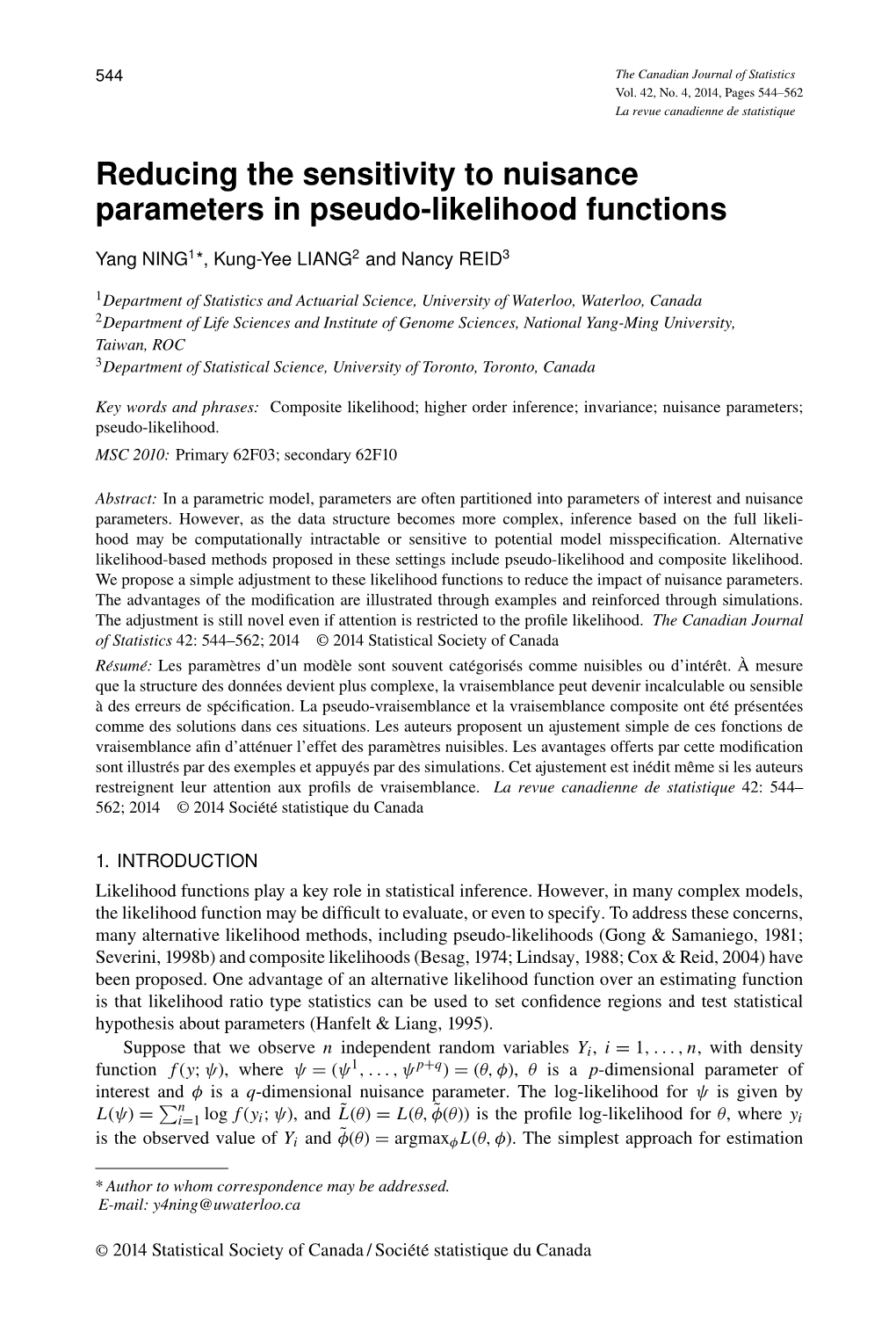 Reducing the Sensitivity to Nuisance Parameters in Pseudo-Likelihood Functions