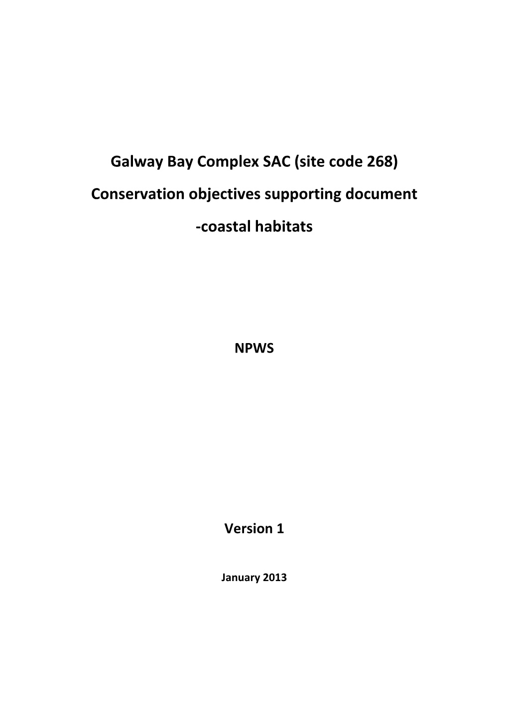 Galway Bay Complex SAC (Site Code 268) Conservation Objectives Supporting Document -Coastal Habitats