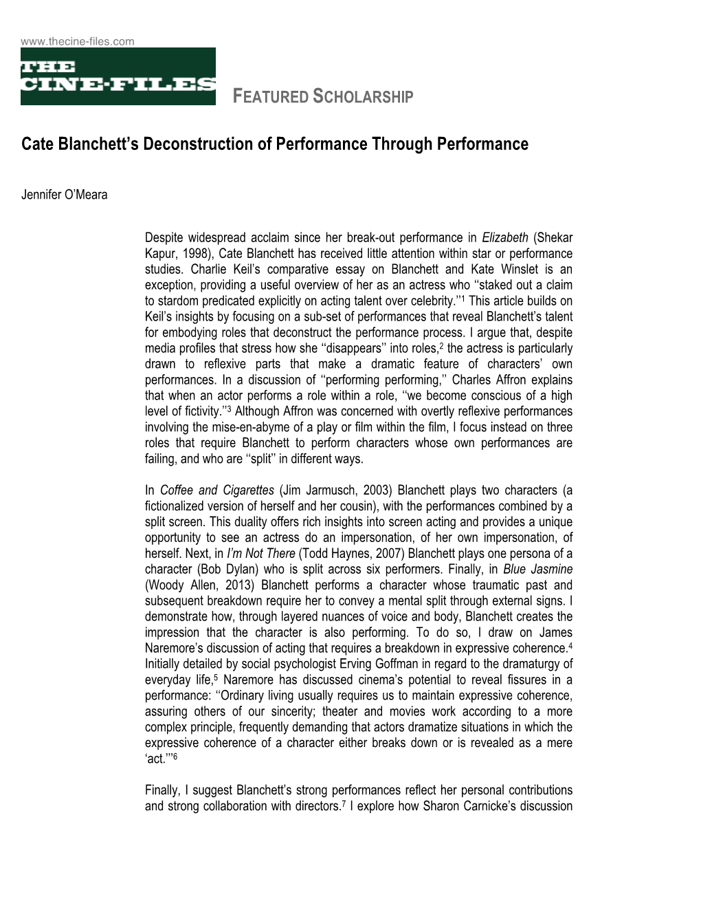 Cate Blanchett's Deconstruction of Performance Through Performance