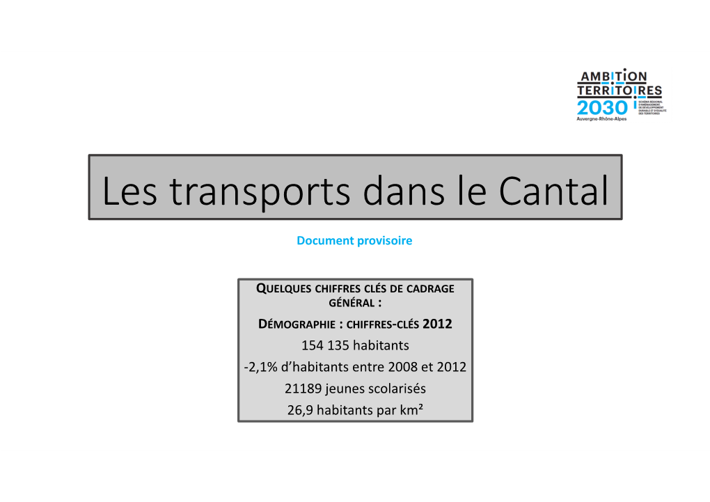 Les Transports Dans Le Cantal Document Provisoire