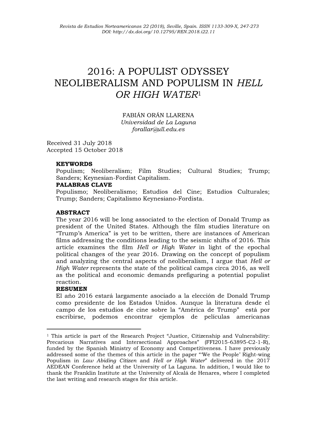 A Populist Odyssey Neoliberalism and Populism in Hell Or High Water1