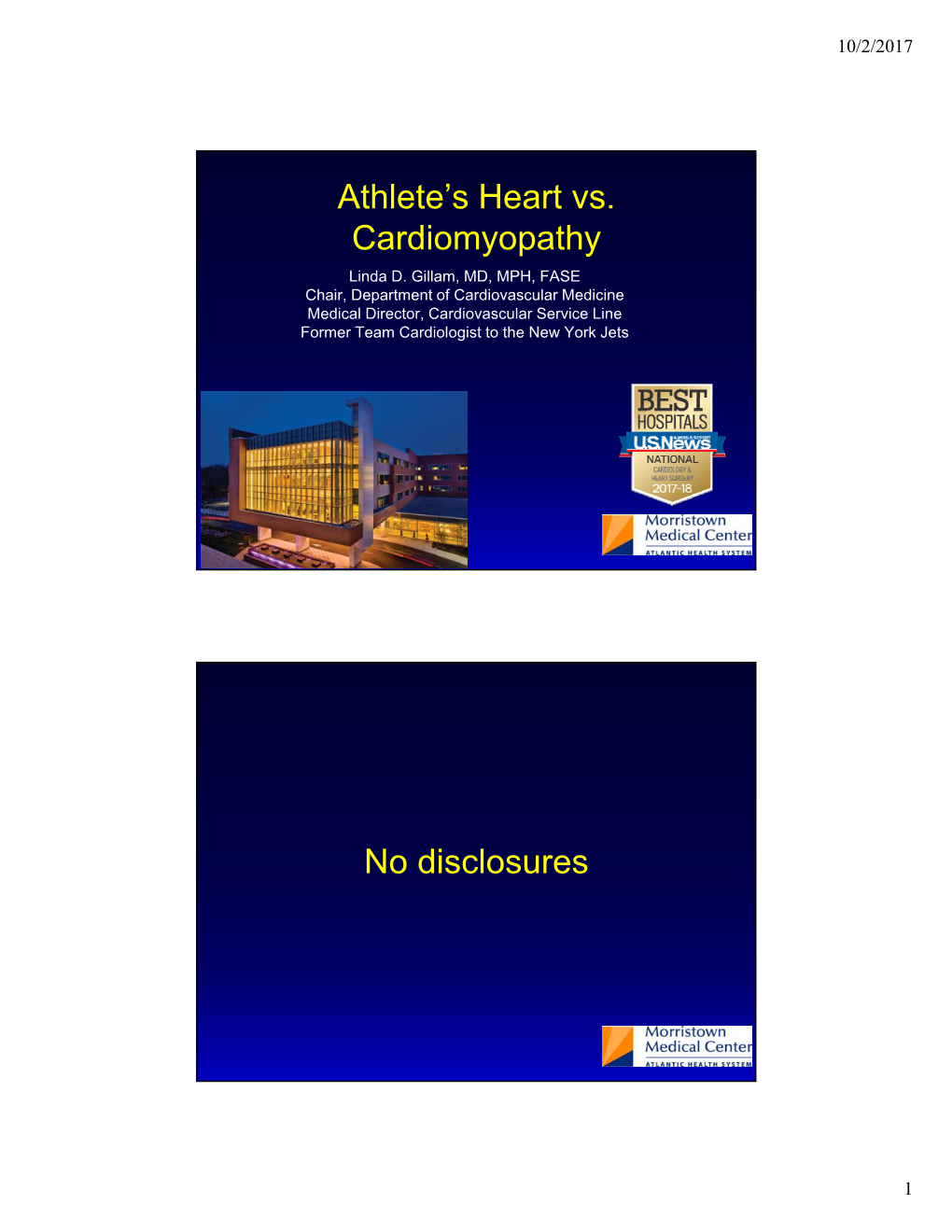 Athlete's Heart Vs. Cardiomyopathy No Disclosures