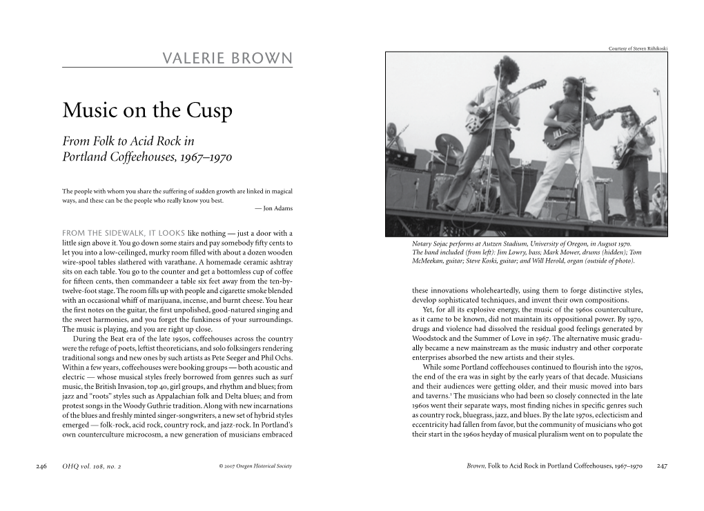 Music on the Cusp from Folk to Acid Rock in Portland Coffeehouses, 1967–1970