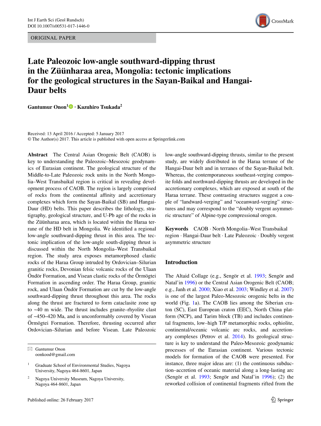 Tectonic Implications for the Geological Structures in the Sayan-Baikal and Hangai- Daur Belts