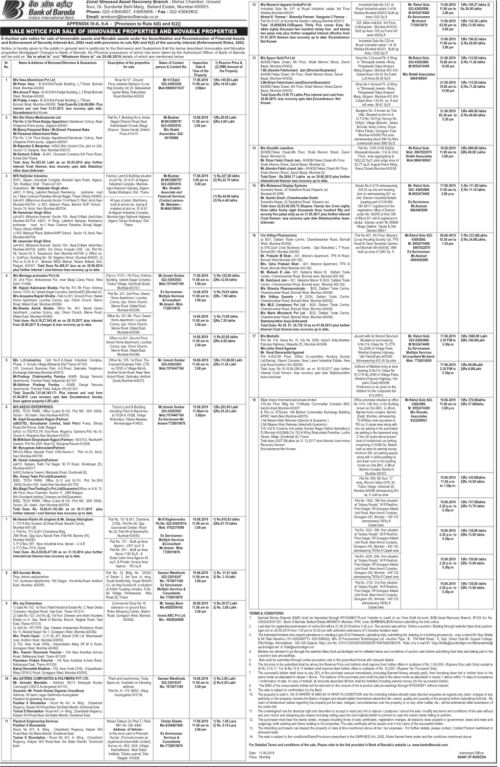 Sale Notice for Sale of Immovable Properties And