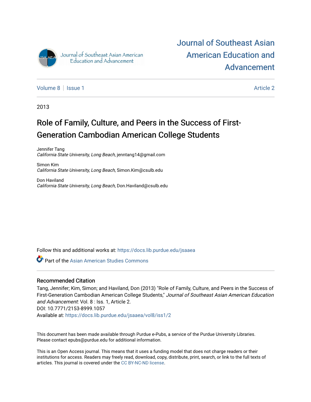 Role of Family, Culture, and Peers in the Success of First-Generation