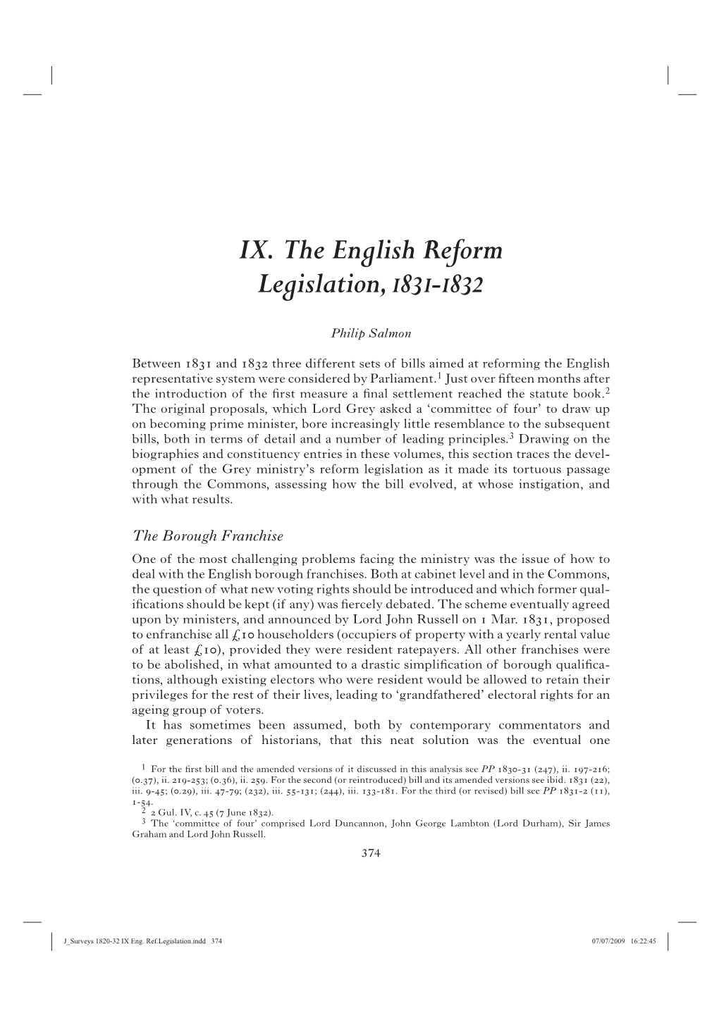 J Surveys 1820-32 IX Eng. Ref.Legislation.Indd
