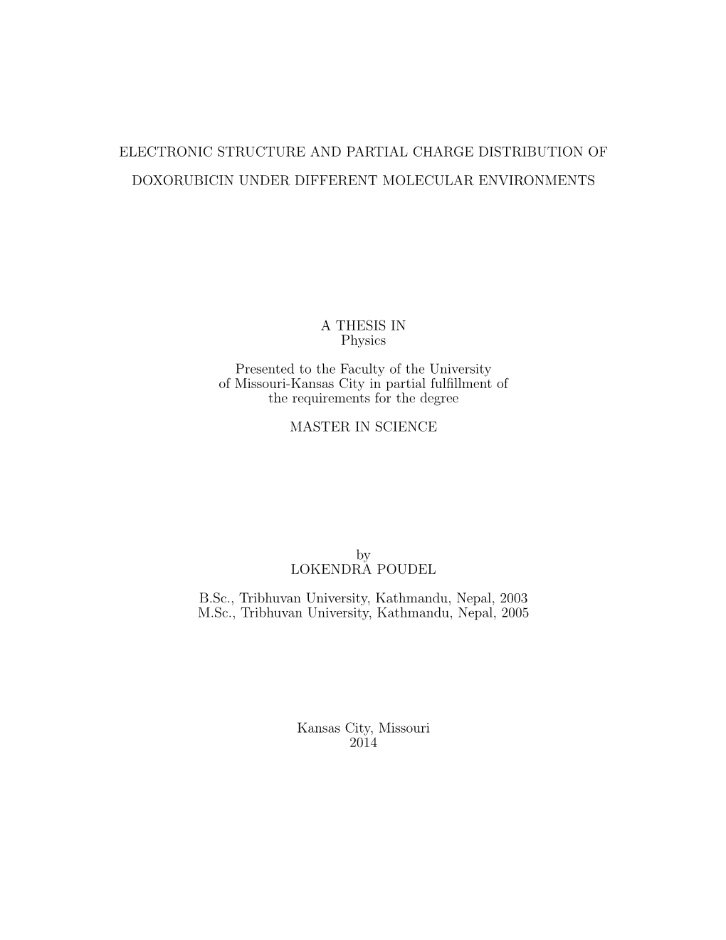 Electronic Structure and Partial Charge Distribution of Doxorubicin Under Different Molecular Environments