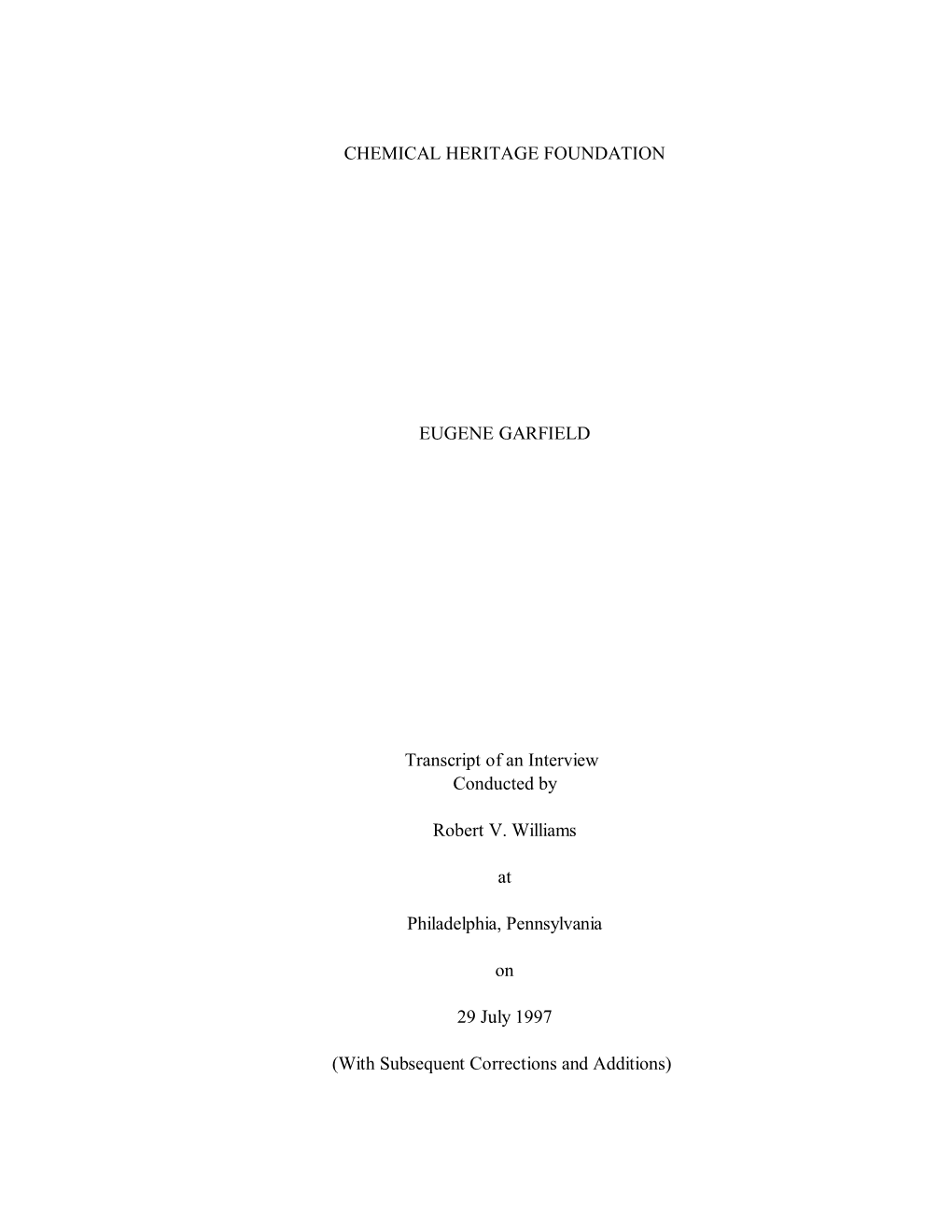 Chemical Heritage Foundation Eugene Garfield