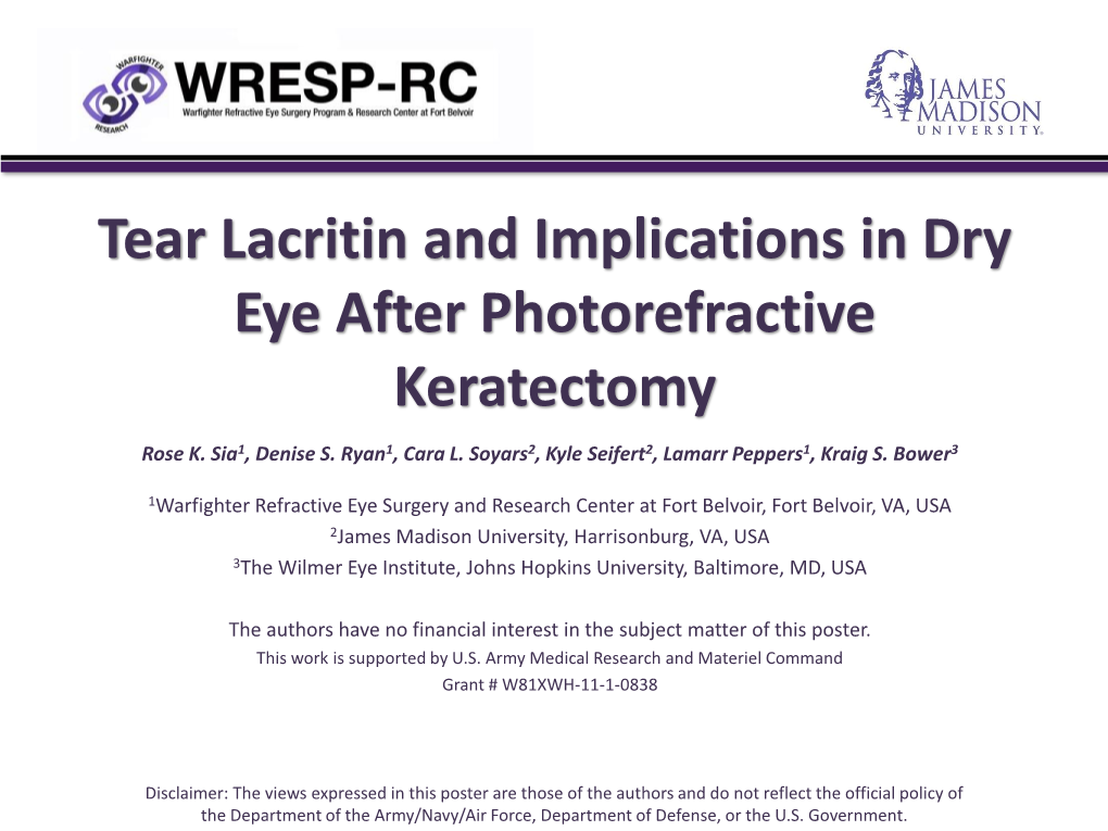 Tear Lacritin and Implications in Dry Eye After Photorefractive Keratectomy