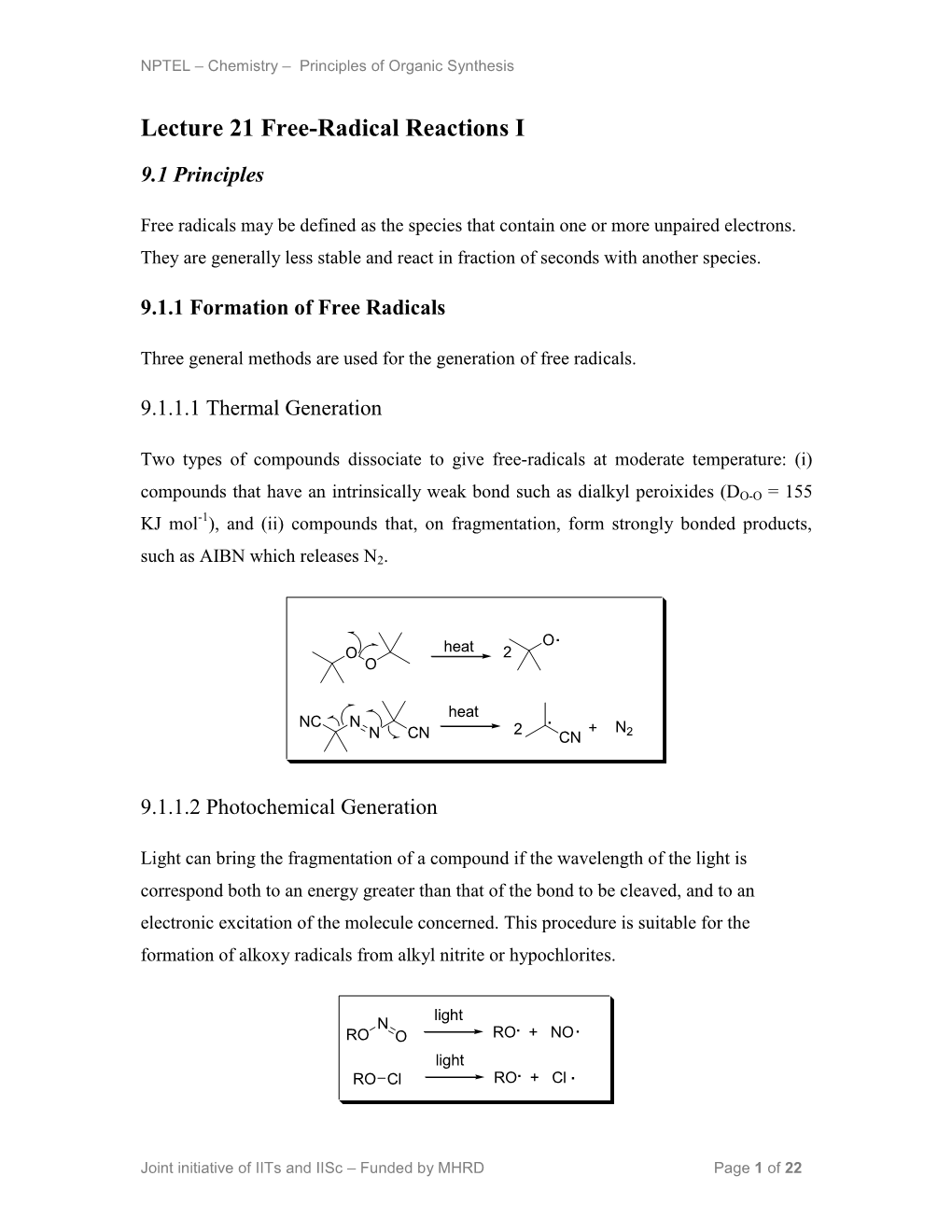 Lecture 21 Free-Radical Reactions I