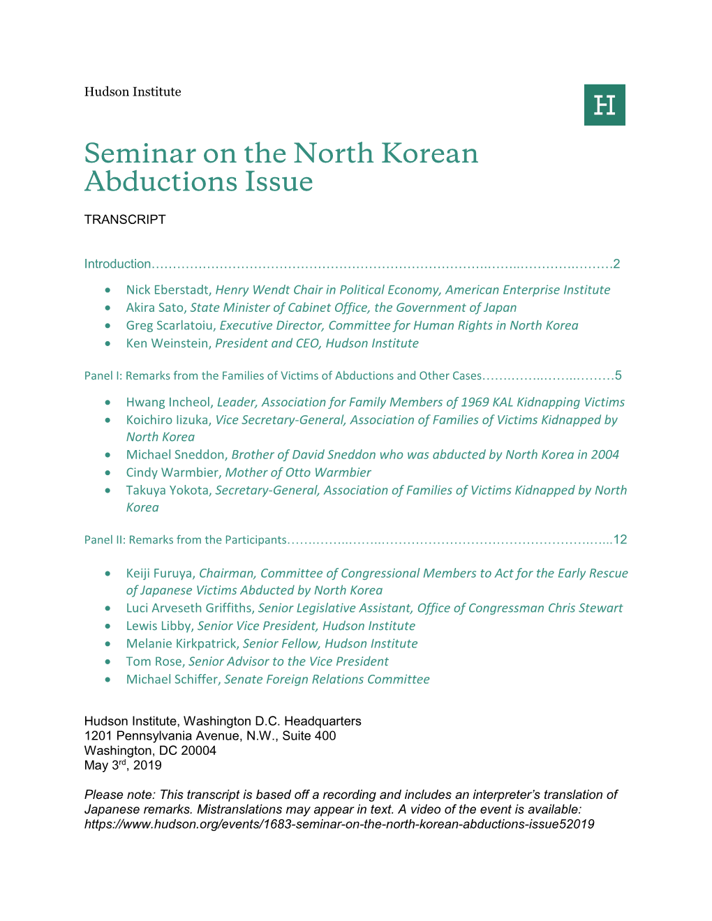 Seminar on the North Korean Abductions Issue