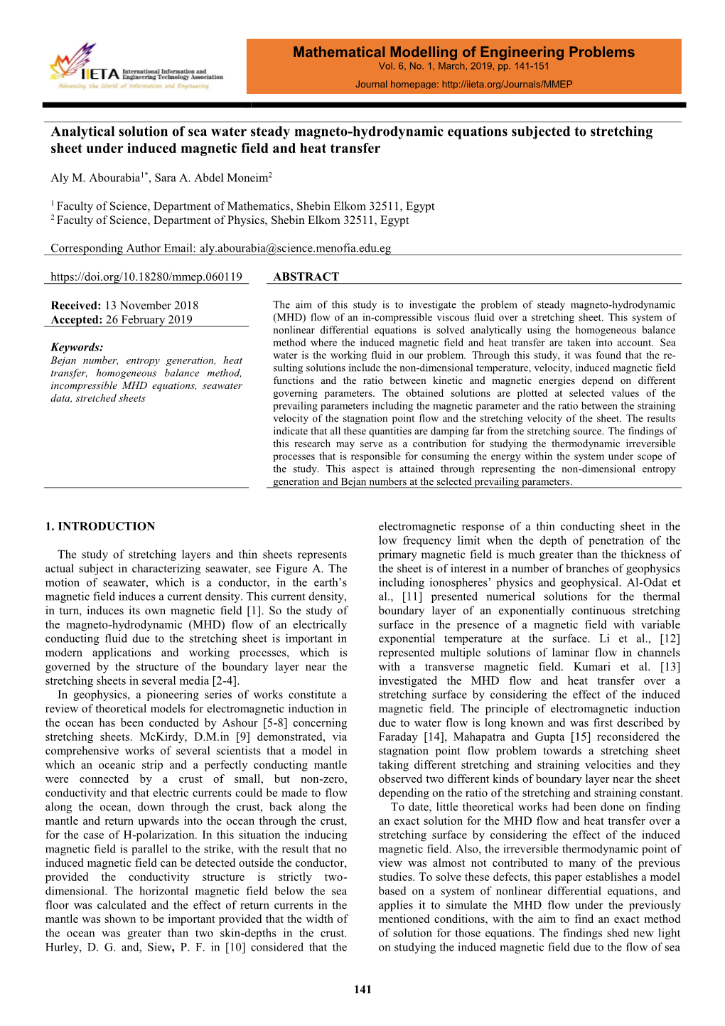 Analytical Solution of Sea Water Steady Magneto-Hydrodynamic Equations Subjected to Stretching Sheet Under Induced Magnetic Field and Heat Transfer