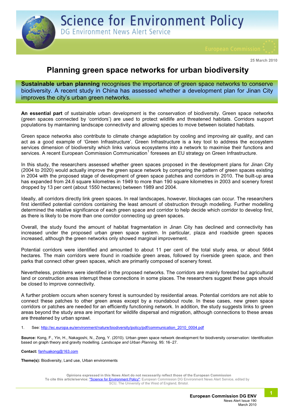 Planning Green Space Networks for Urban Biodiversity