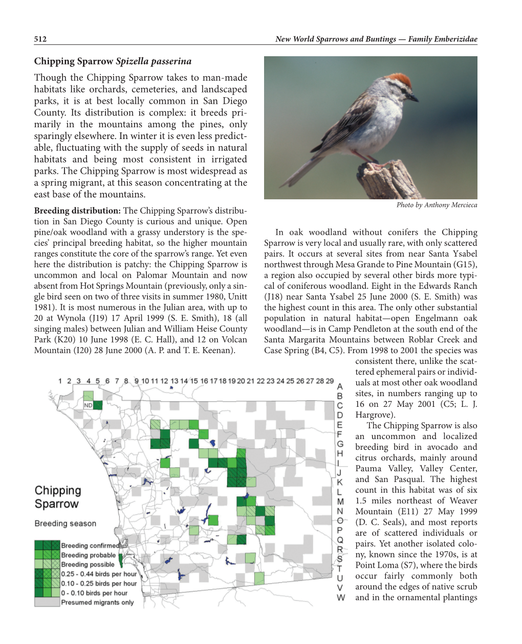 Chipping Sparrow Spizella Passerina Though the Chipping Sparrow Takes to Man-Made Habitats Like Orchards, Cemeteries, and Landsc