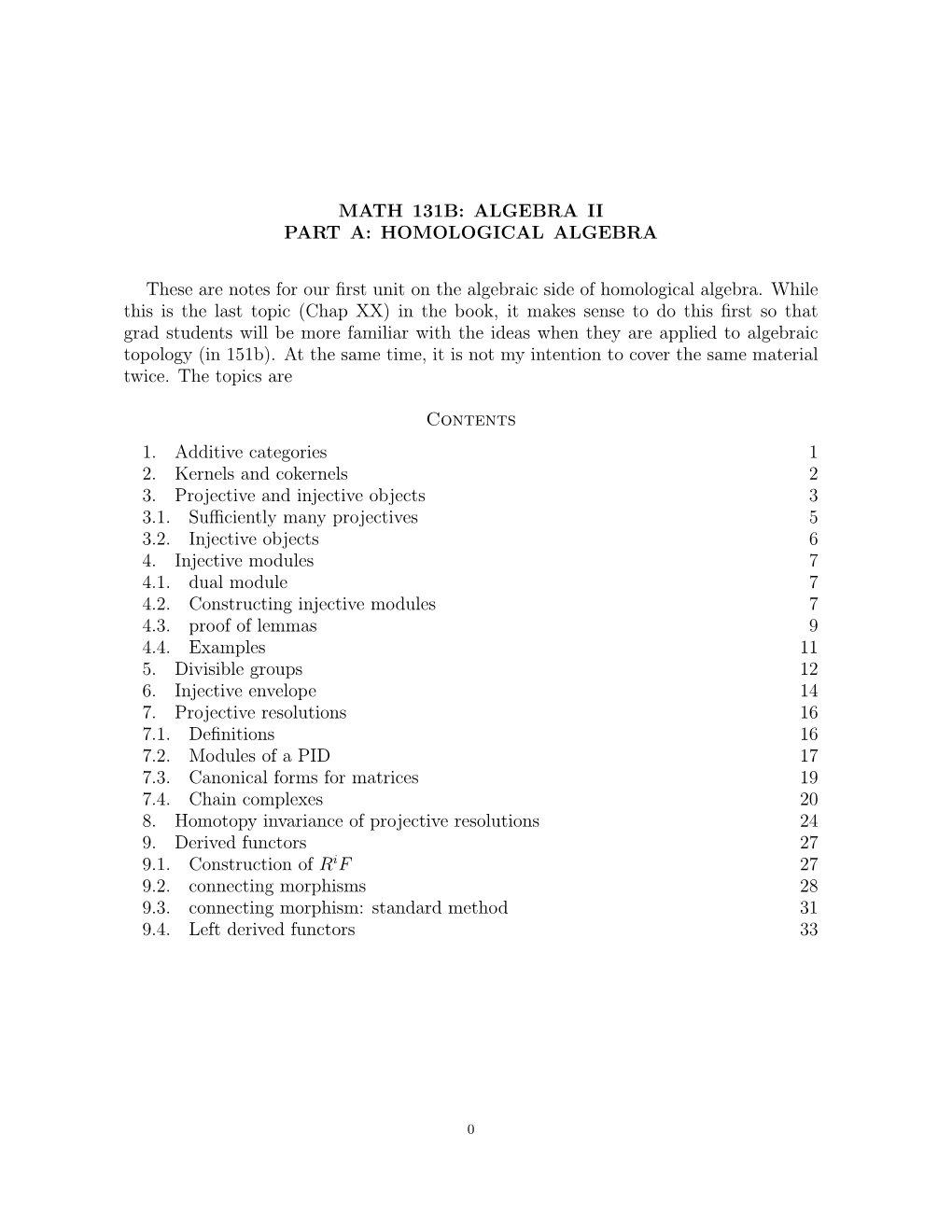 Math 131B: Algebra Ii Part A: Homological Algebra