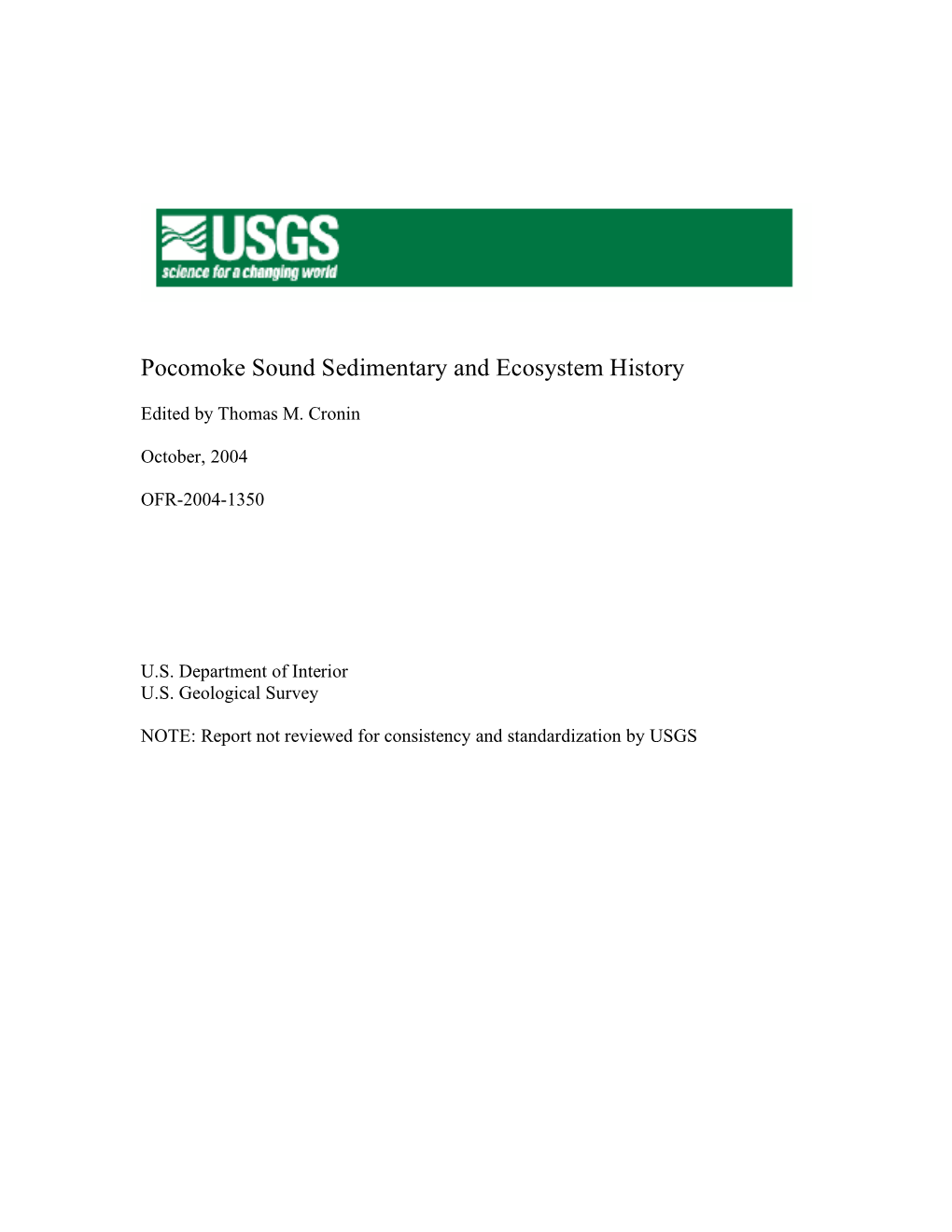 Pocomoke Sound Sedimentary and Ecosystem History