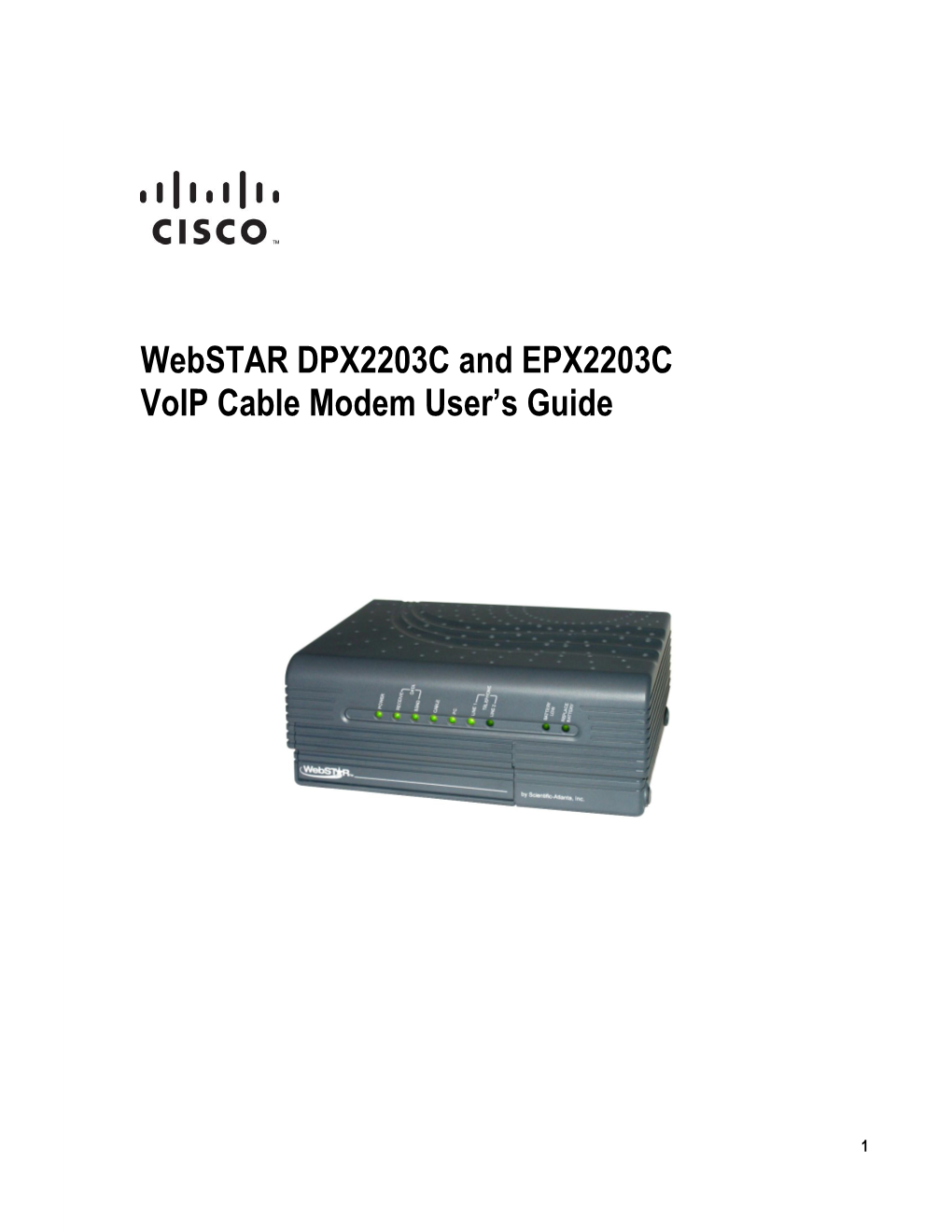 Webstar DPX2203C and EPX2203C Voip Cable Modem User's Guide