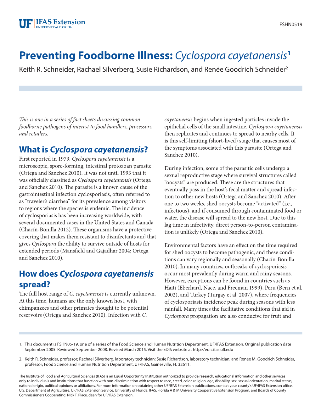 Preventing Foodborne Illness: Cyclospora Cayetanensis1 Keith R