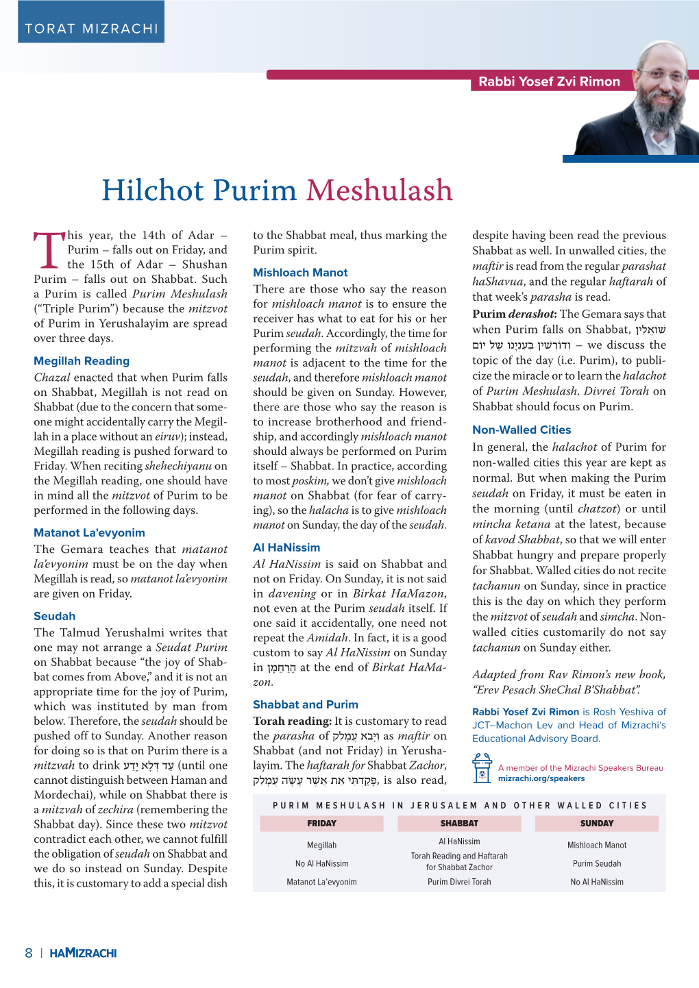 Hilchot Purim Meshulash