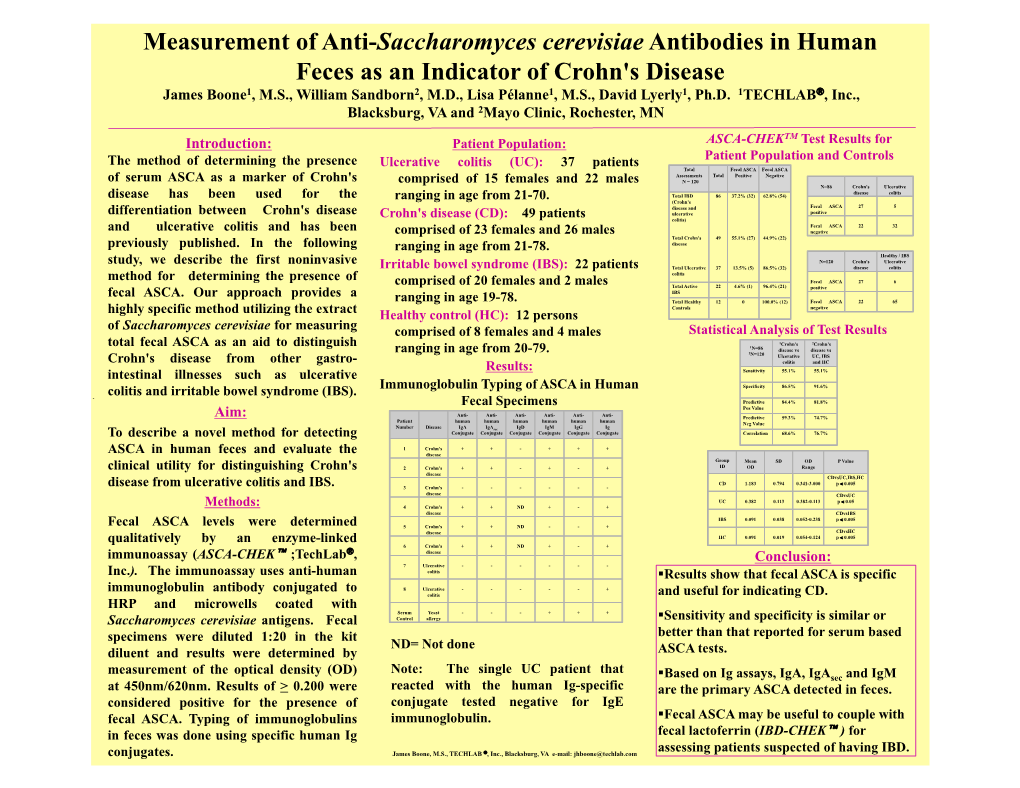 Measurement of Anti-Saccharomyces Cerevisiae Antibodies in Human Feces As an Indicator of Crohn's Disease