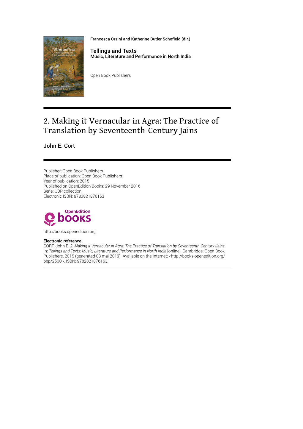 2. Making It Vernacular in Agra: the Practice of Translation by Seventeenth-Century Jains