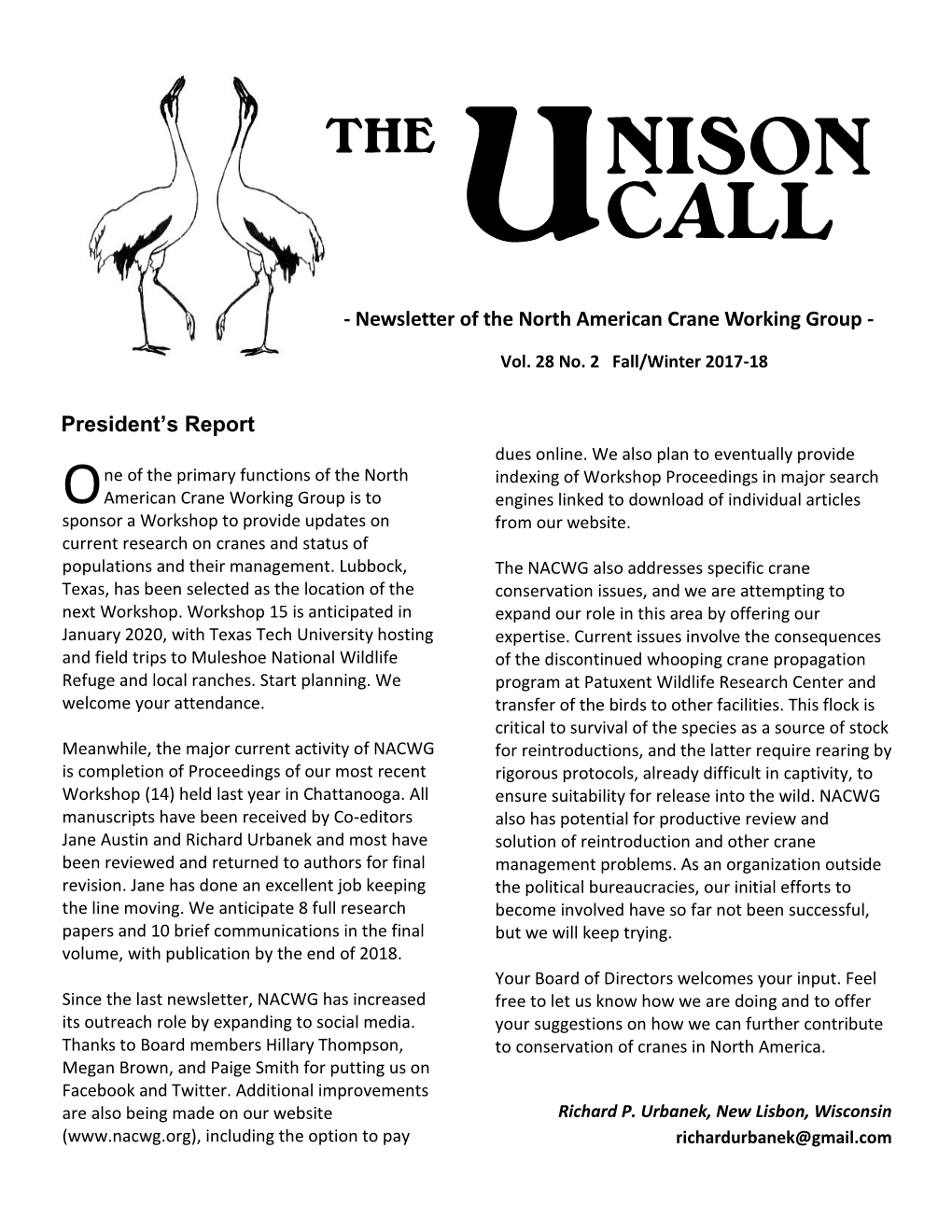 Newsletter of the North American Crane Working Group