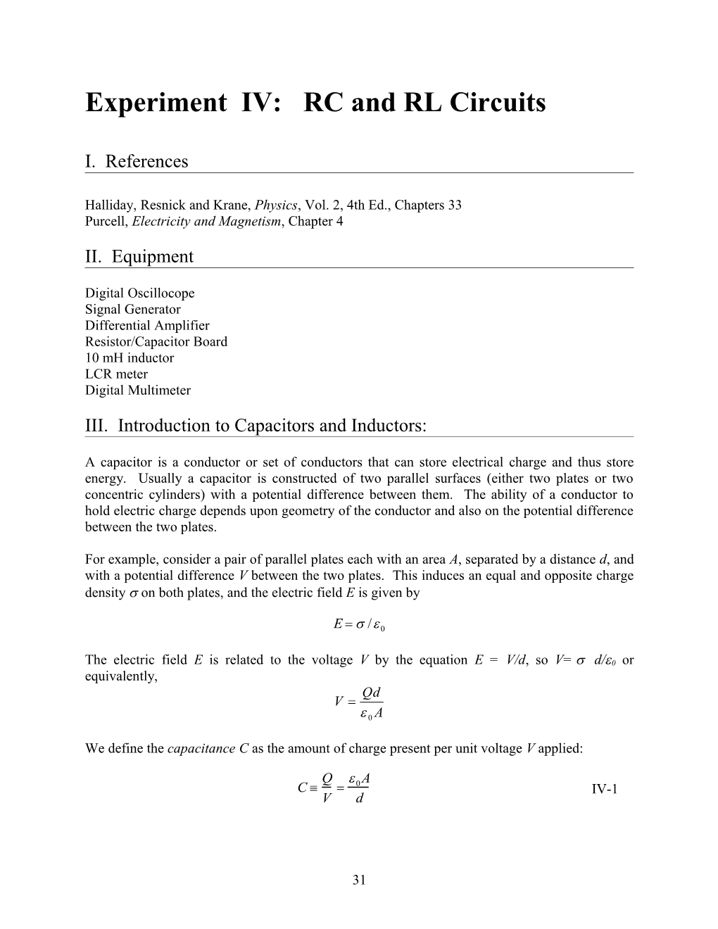 Experiment IV: RC and RL Circuits