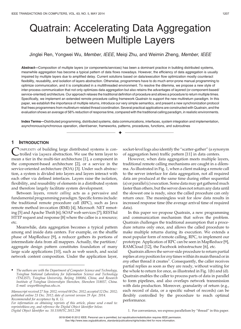 Quatrain: Accelerating Data Aggregation Between Multiple Layers