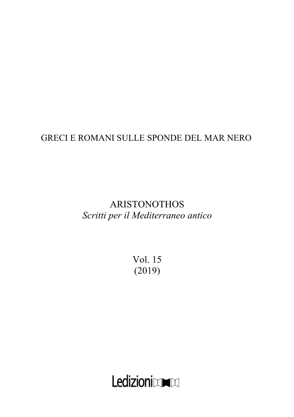 ARISTONOTHOS Scritti Per Il Mediterraneo Antico Vol. 15