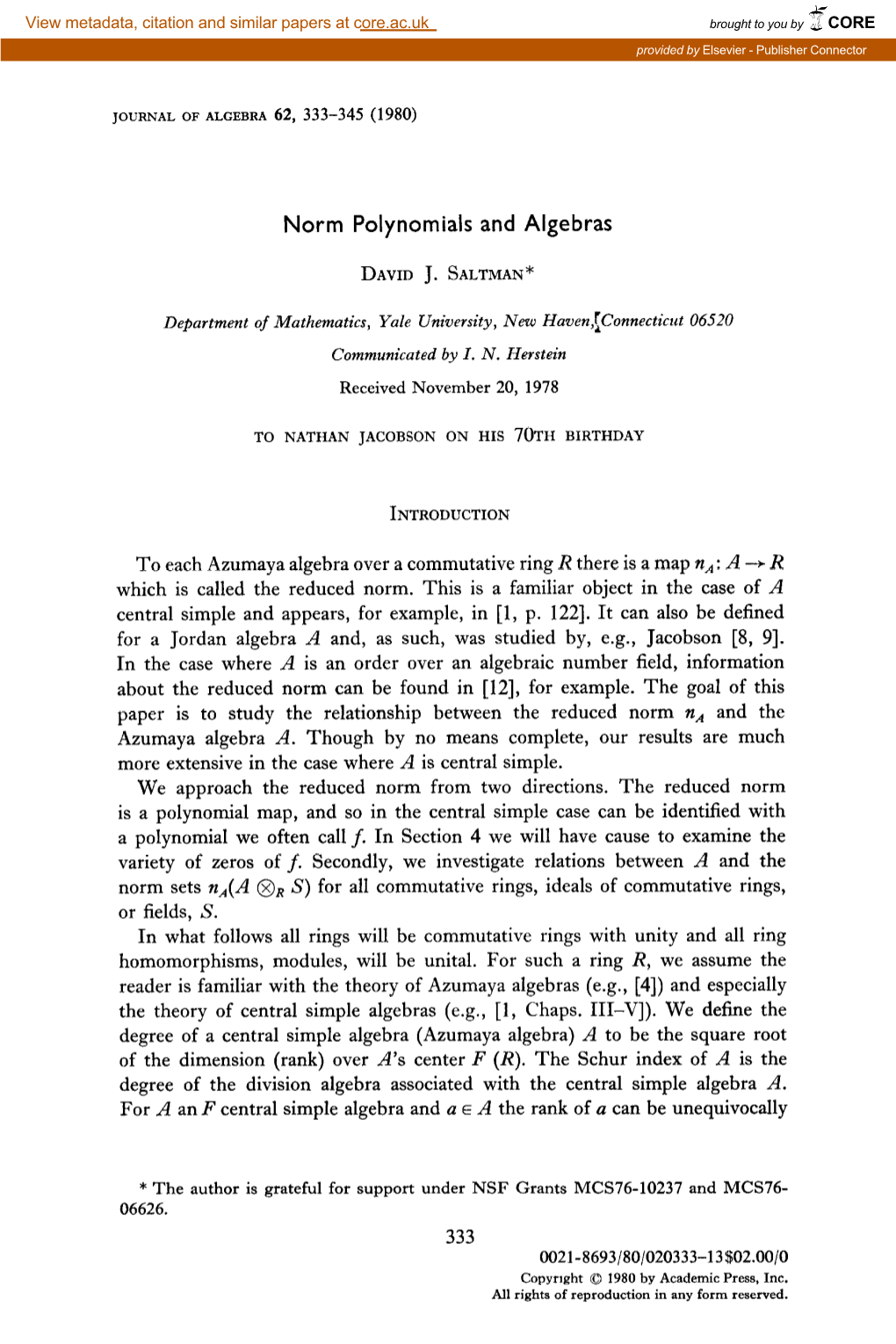 Norm Polynomials and Algebras