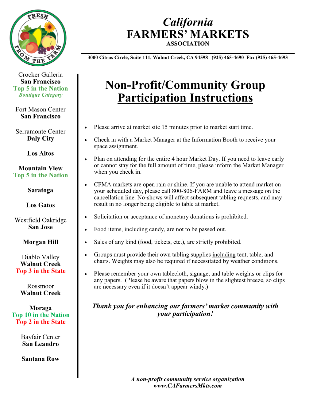 Non-Profit/Community Group Participation Instructions