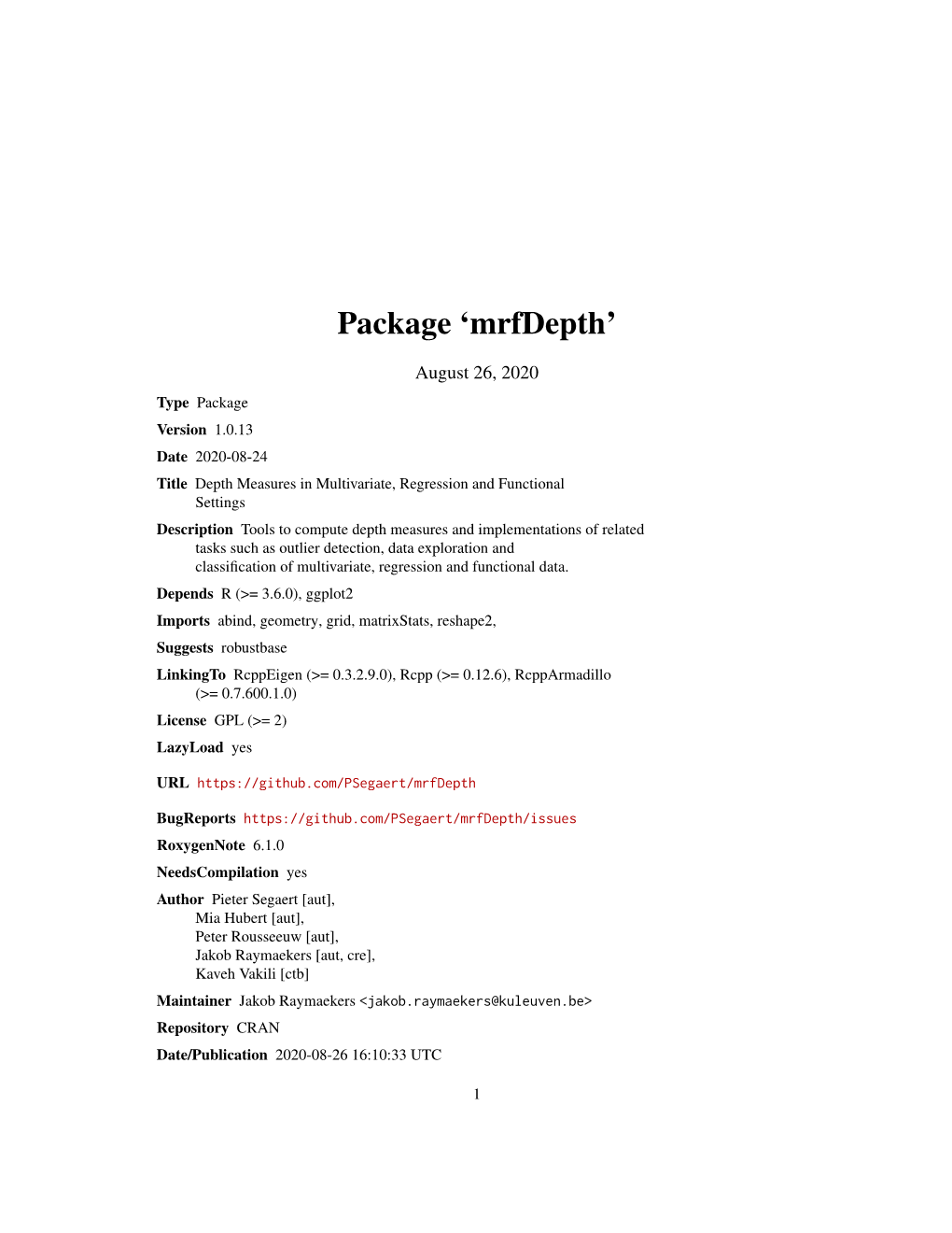 Package 'Mrfdepth'