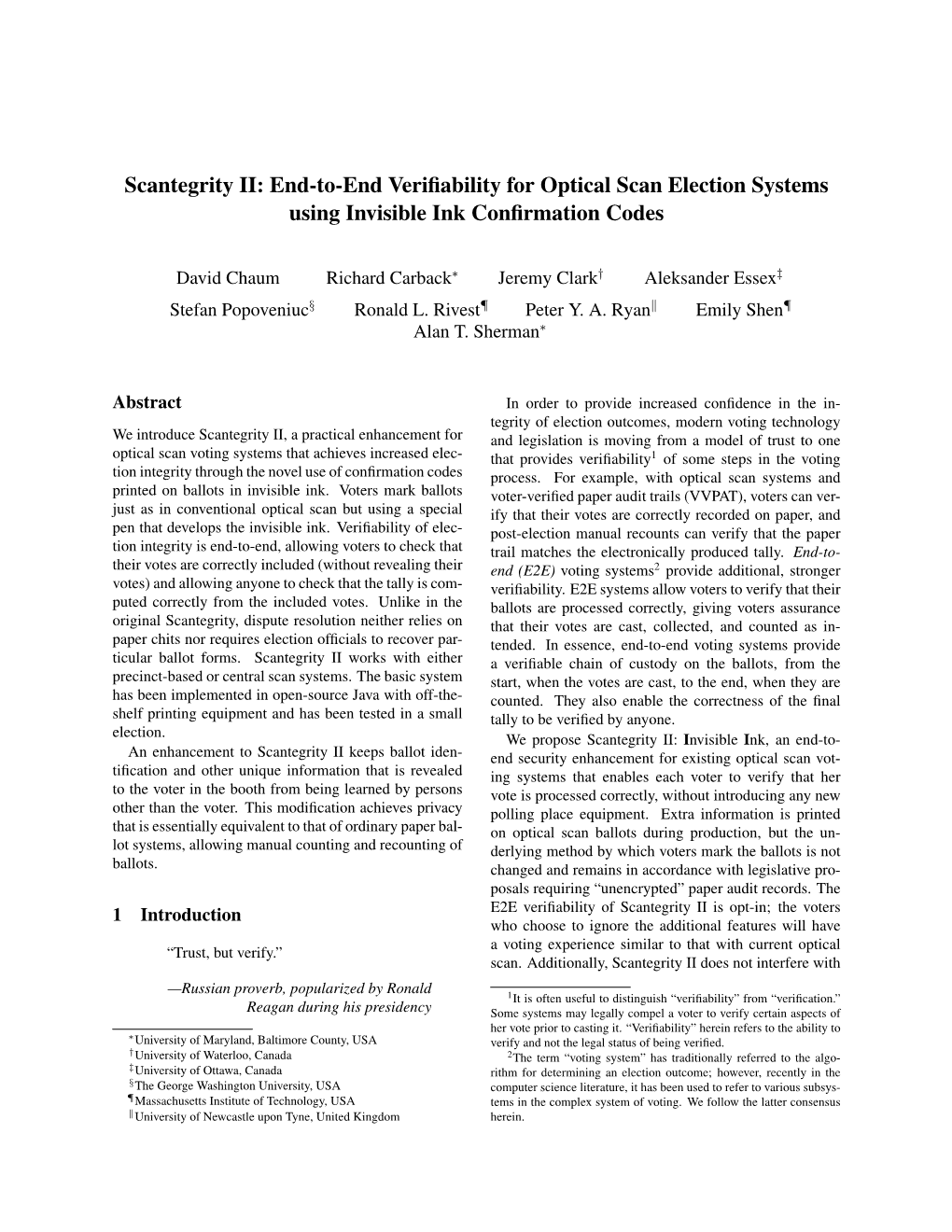 Scantegrity II: End-To-End Verifiability for Optical Scan Election Systems