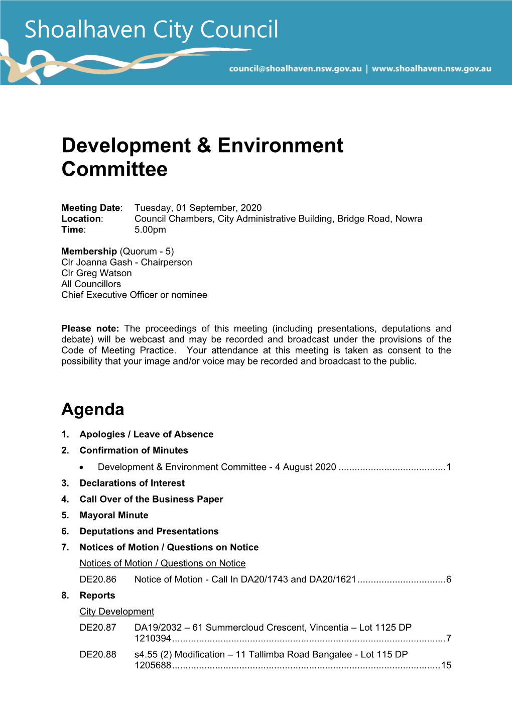 Agenda of Development & Environment Committee