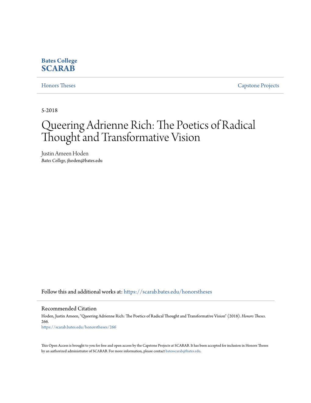 Queering Adrienne Rich: the Poetics of Radical Thought and Transformative Vision