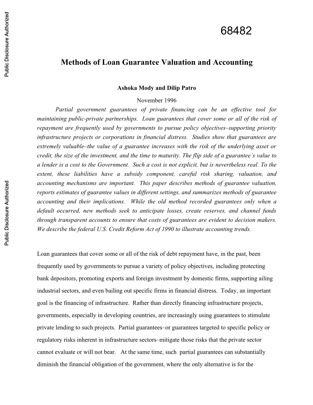 Methods of Loan Guarantee Valuation and Accounting Public Disclosure Authorized