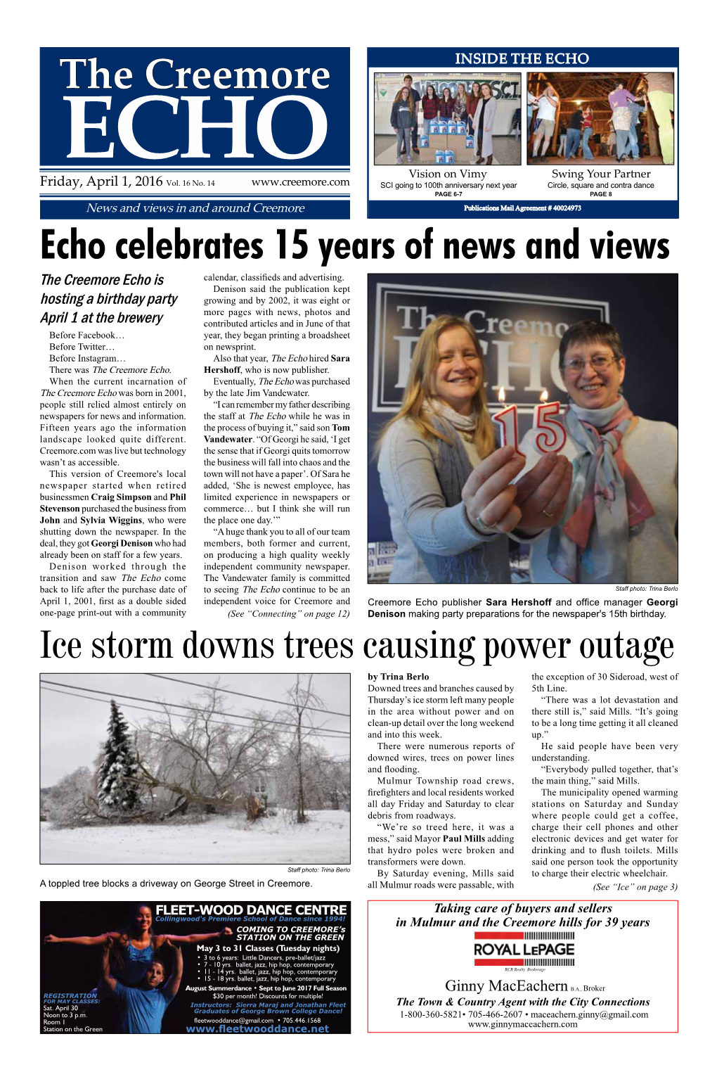 The Creemore Echo Is Calendar, Classifieds and Advertising