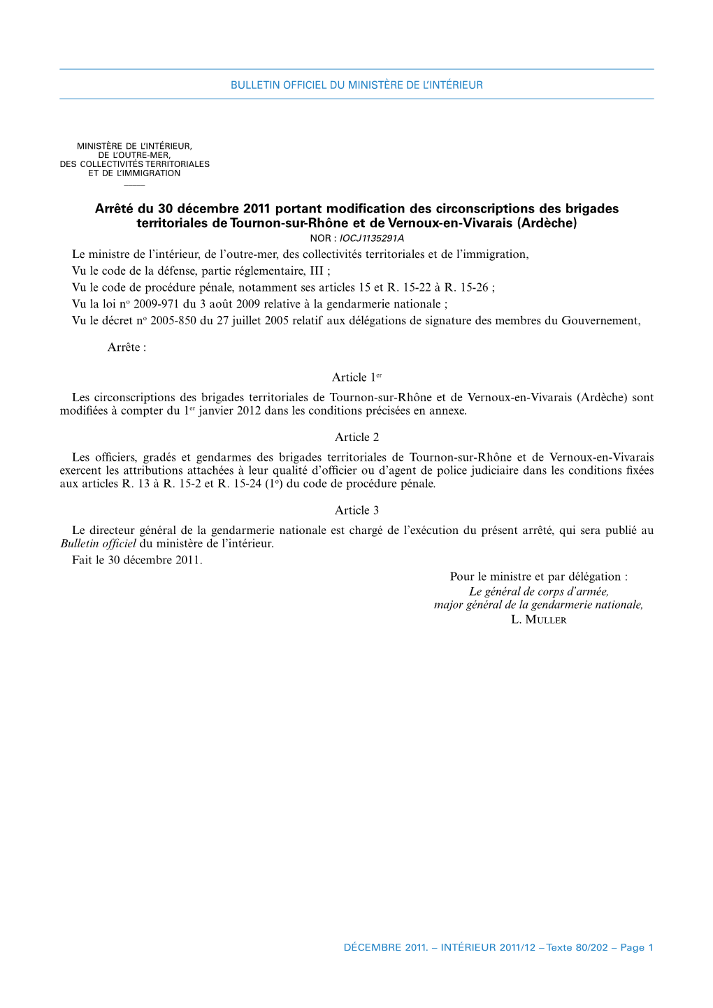 Arrêté Du 30 Décembre 2011 Portant Modification Des Circonscriptions