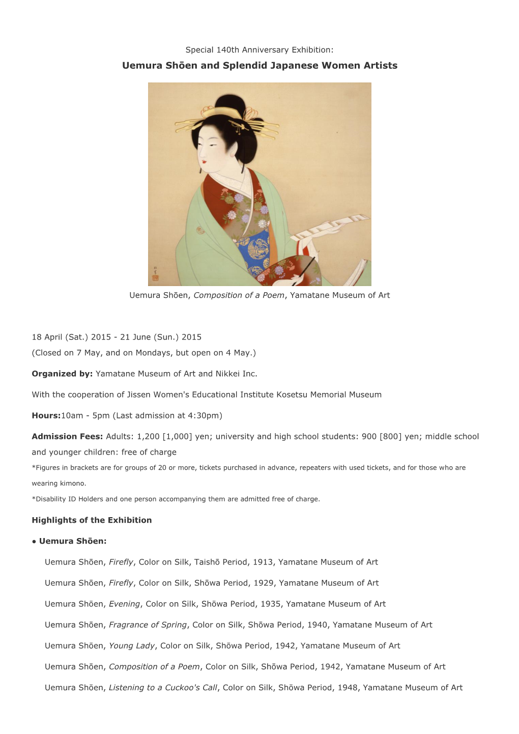 Uemura Shōen and Splendid Japanese Women Artists