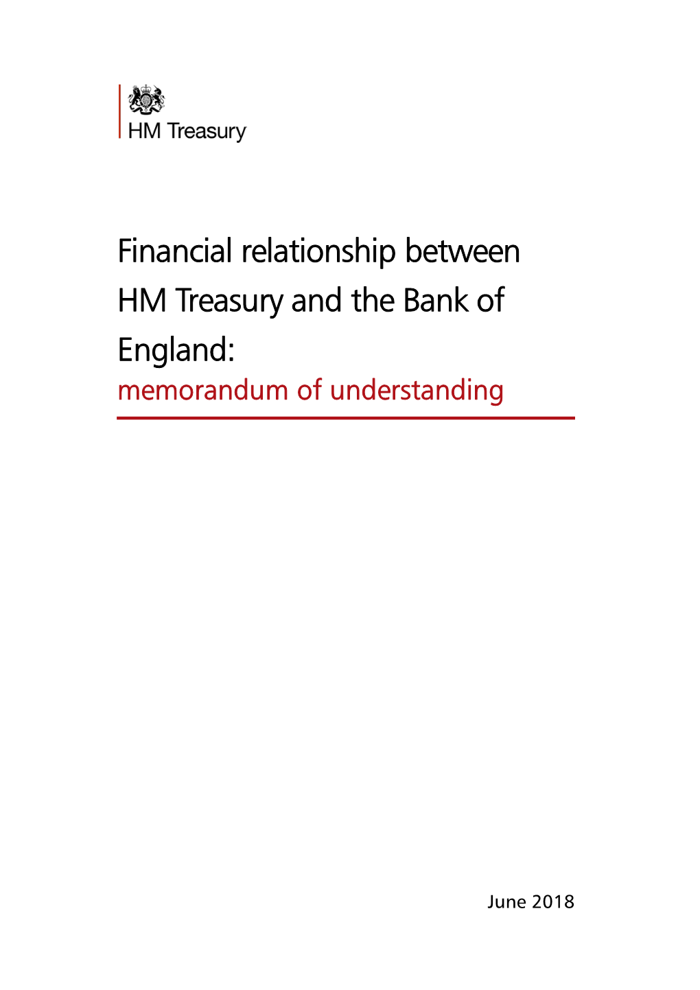 Financial Relationship Between HM Treasury and the Bank of England: Memorandum of Understanding