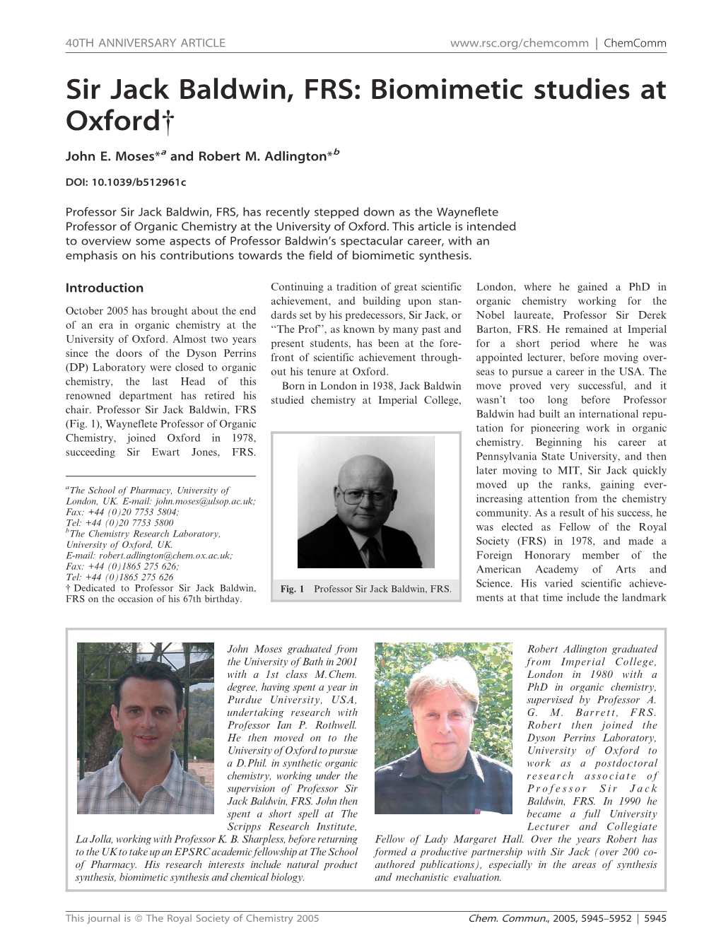 Sir Jack Baldwin, FRS: Biomimetic Studies at Oxford{