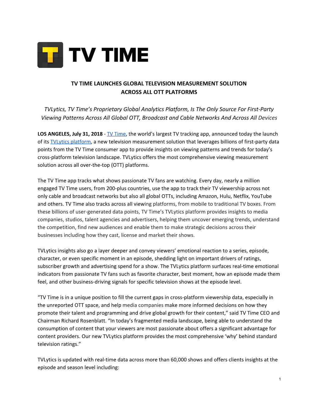 Tv Time Launches Global Television Measurement Solution Across All Ott Platforms