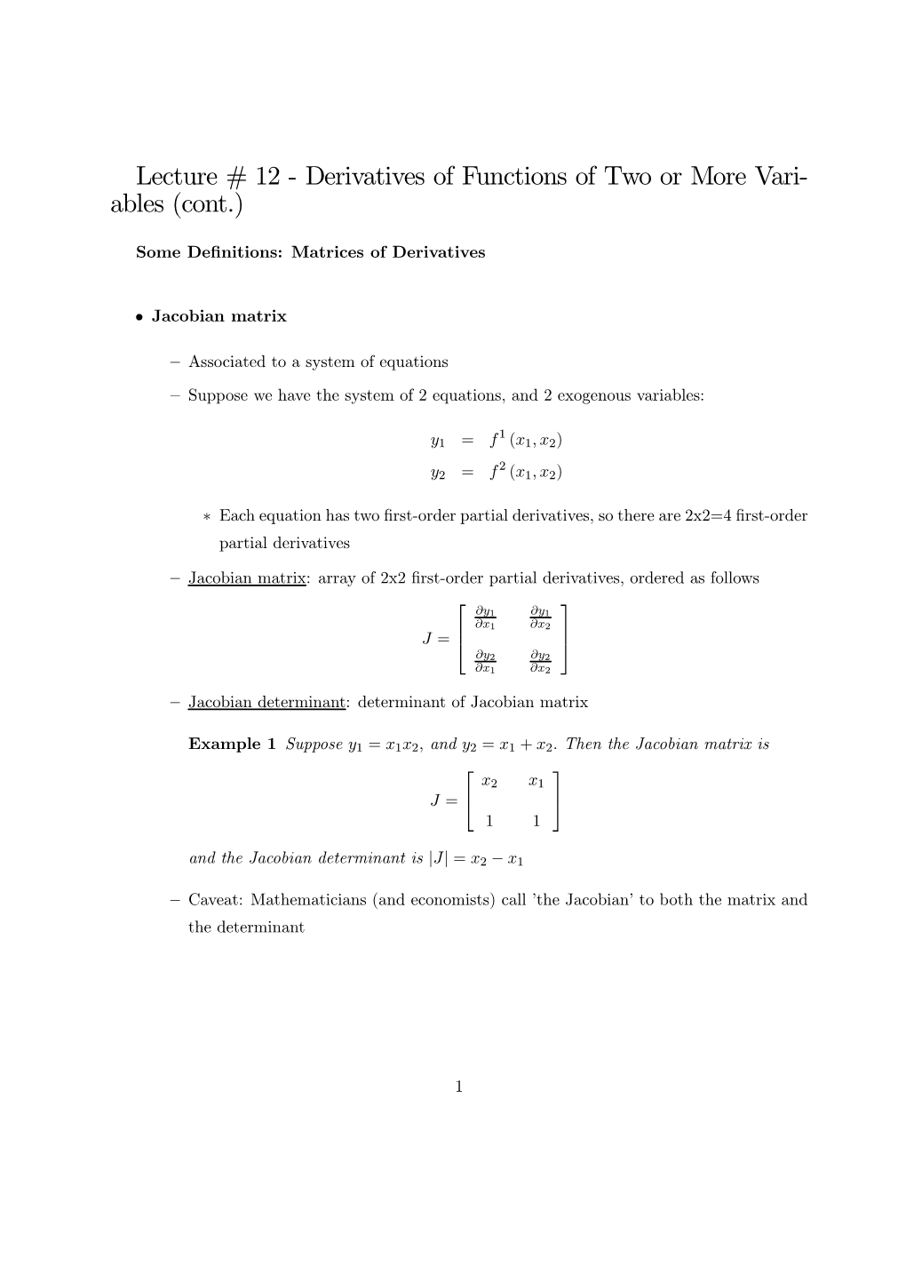 Lecture # 12 - Derivatives of Functions of Two Or More Vari- Ables (Cont.)