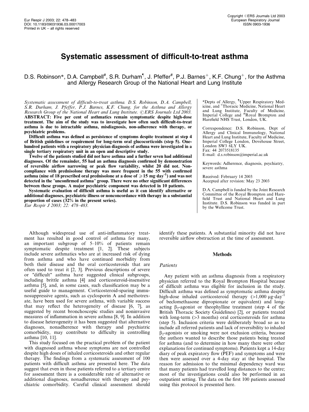 Systematic Assessment of Difficult-To-Treat Asthma 479