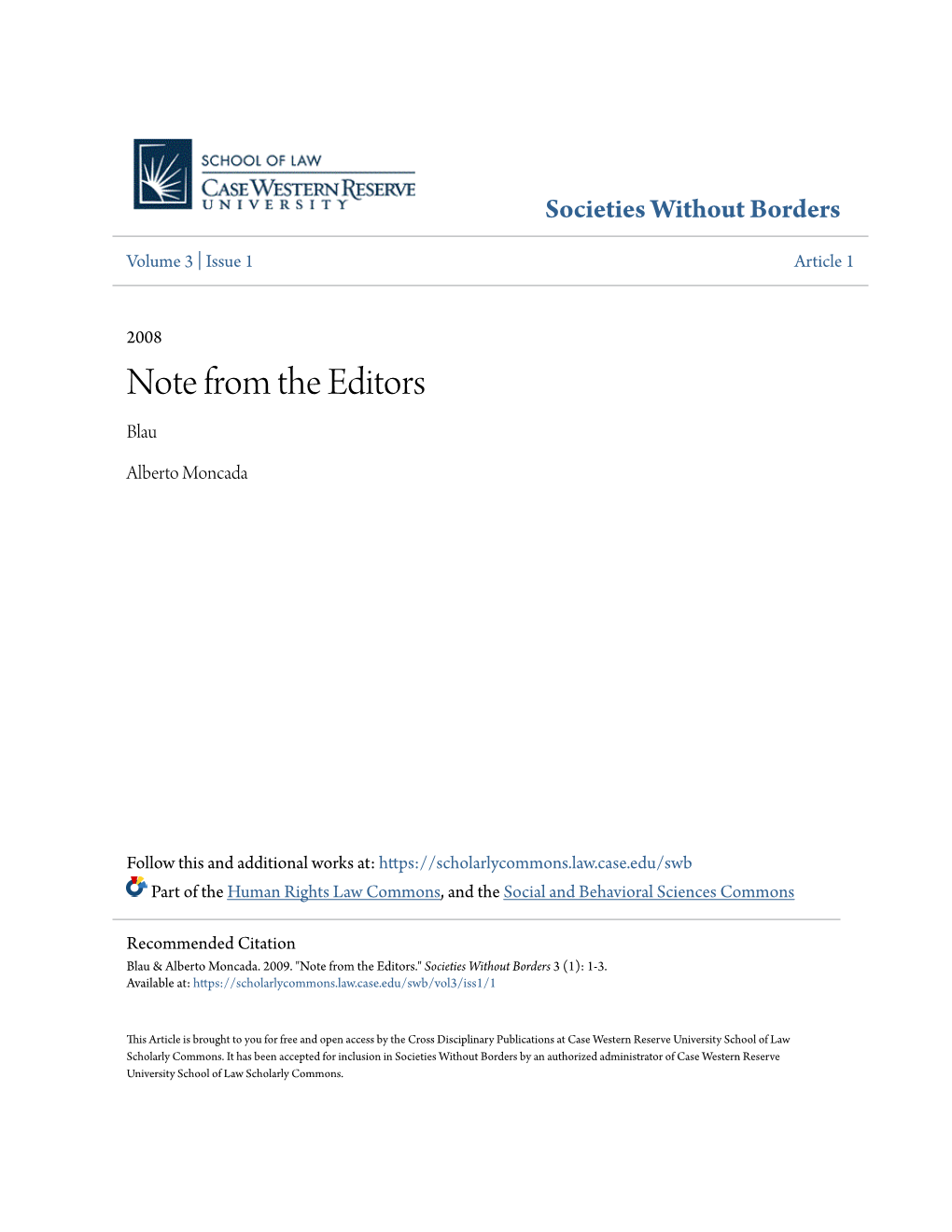 Note from the Editors Blau