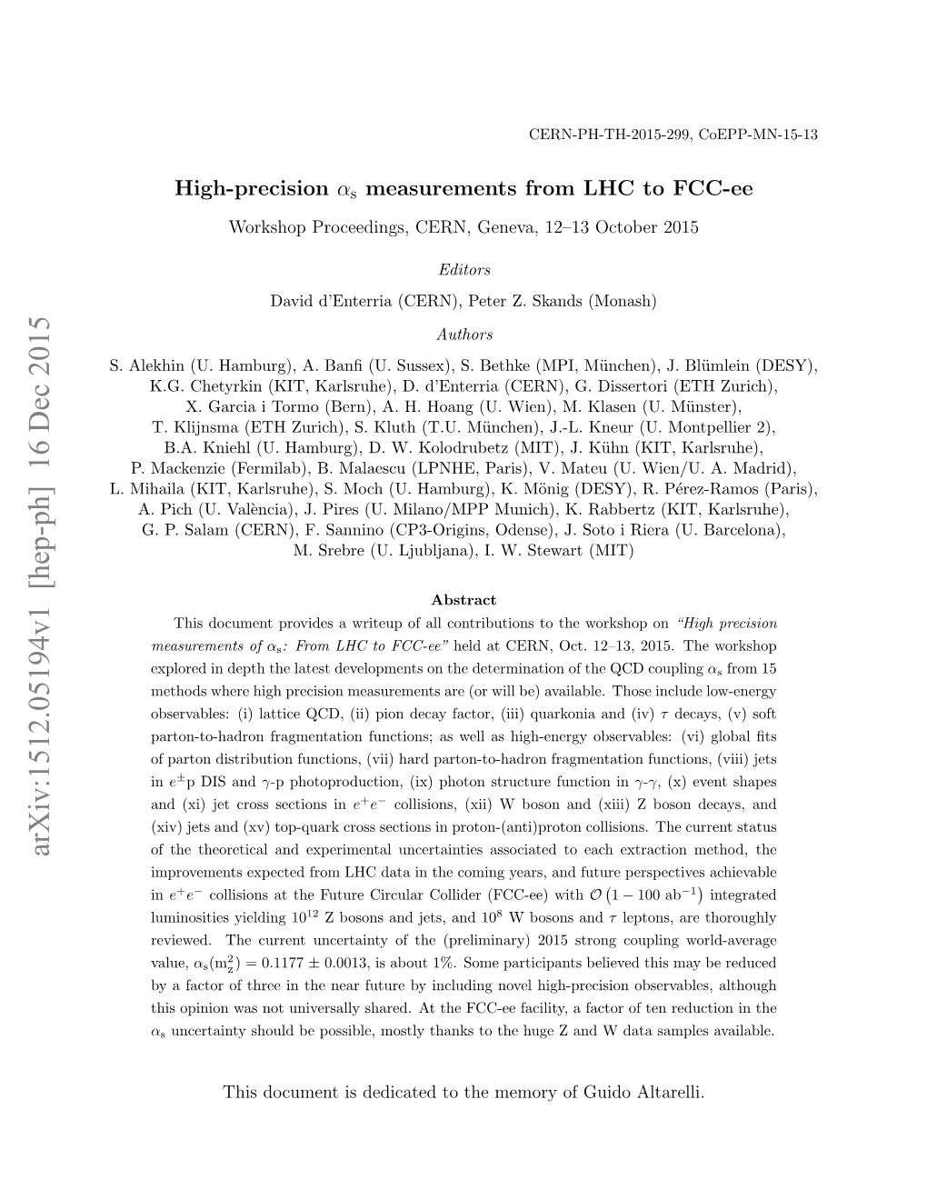 High-Precision $\Alpha S $ Measurements from LHC to FCC-Ee