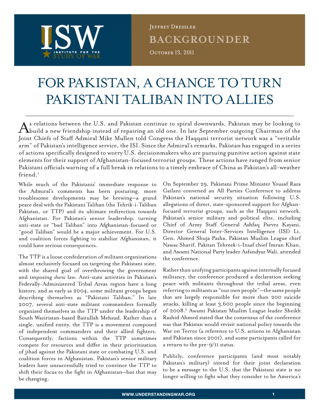 For Pakistan, a Chance to Turn Pakistani Taliban Into Allies